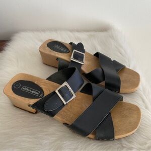 Vintage Y2K Xhiliration Clog Sandals Black Leather Buckle Made in Italy